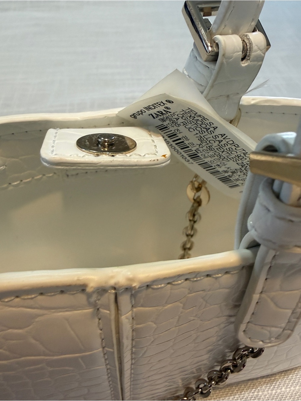 Zara White Croc Embossed Mini Satchel Top Handle Bag Chain Strap Coin Purse - Picture 7 of 11